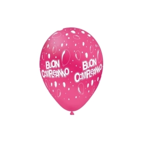 Palloncini 12" (30cm) fucsia 07 con stampa bianca Buon Compleanno Globo, 100pz.