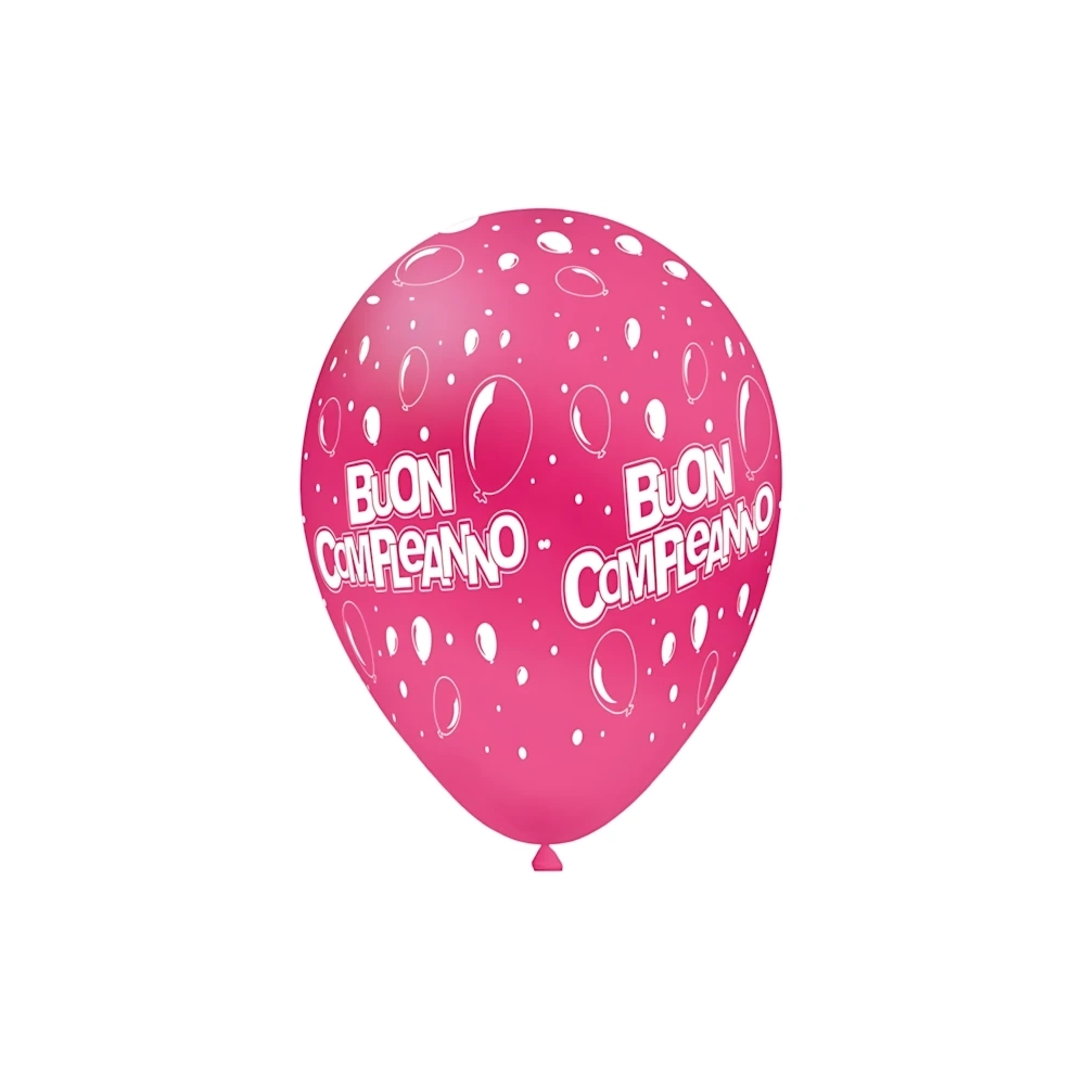 Palloncini 12" (30cm) fucsia 07 con stampa bianca Buon Compleanno Globo, 100pz.