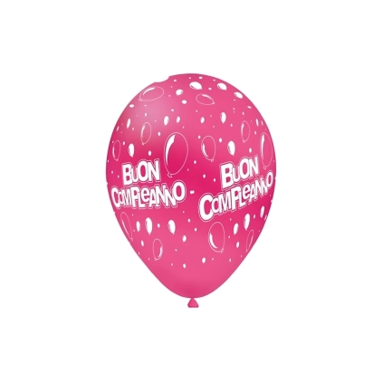 Palloncini 12" (30cm) fucsia 07 con stampa bianca Buon Compleanno Globo, 100pz.