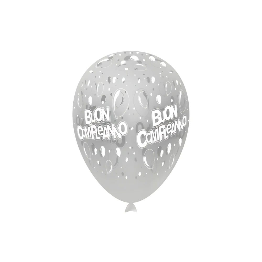 Palloncini 12" (30cm) trasparente 57 con stampa bianca Buon Compleanno Globo, 100pz.