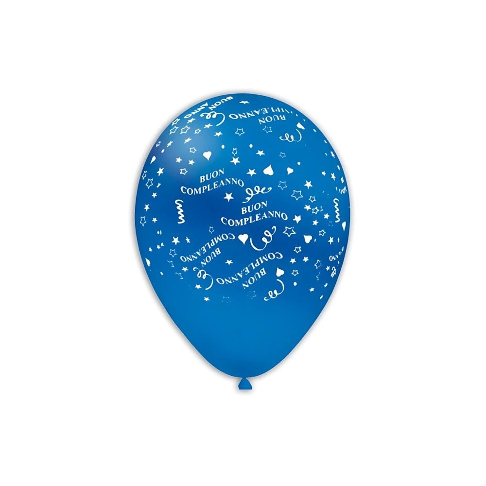 Palloncini 12" (30cm) celeste 46 con stampa bianca Buon Compleanno Globo, 100pz.
