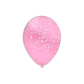 Palloncini 12" (30cm) rosa 26 con stampa bianca Buon Compleanno Globo, 100pz.