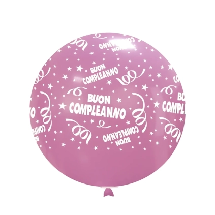 Palloncini 33" (86cm) rosa 26 con stampa bianca Buon Compleanno Globo, 1pz.