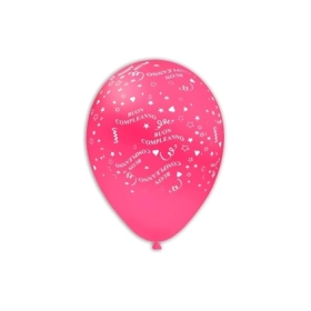 Palloncini 12" (30cm) fucsia 07 con stampa bianca Buon Compleanno Globo, 100pz.