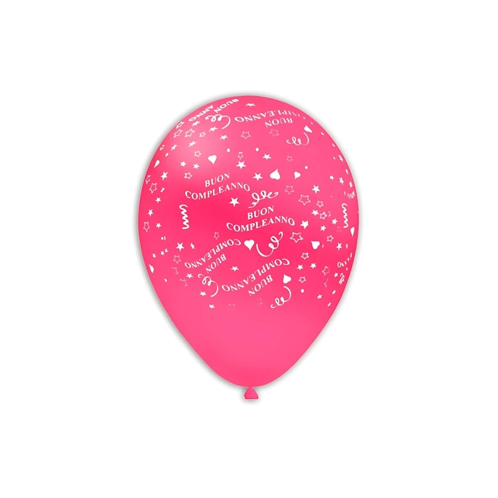 Palloncini 12" (30cm) fucsia 07 con stampa bianca Buon Compleanno Globo, 100pz.