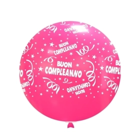 Palloncini 33" (86cm) fucsia 07 con stampa bianca Buon Compleanno Globo, 1pz.