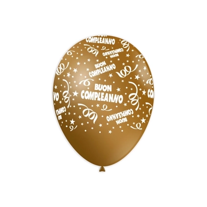 Palloncini 12" (30cm) oro con stampa bianca Buon Compleanno Globo, 100pz.