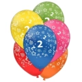 Palloncini 12" (30cm) assortiti con stampa bianca globo Numero 2, 100pz.