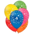 Palloncini 12" (30cm) assortiti con stampa bianca globo Numero 4, 100pz.