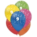 Palloncini 12" (30cm) assortiti con stampa bianca globo Numero 9, 100pz.