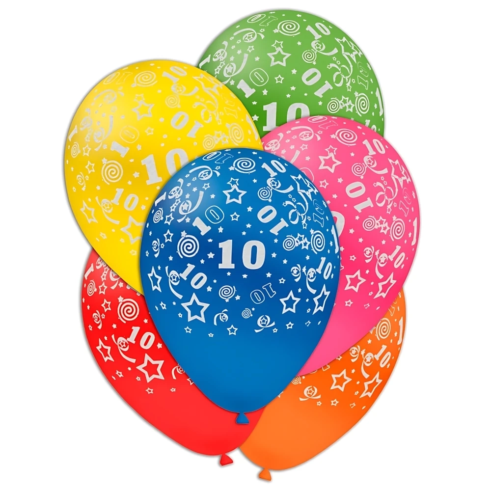 Palloncini 12" (30cm) assortiti con stampa bianca globo Numero 10, 100pz.