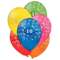 Palloncini 12" (30cm) assortiti con stampa bianca globo Numero 10, 100pz.