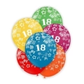 Palloncini 5" (12cm) assortiti con stampa bianca globo Numero 18, 100pz.