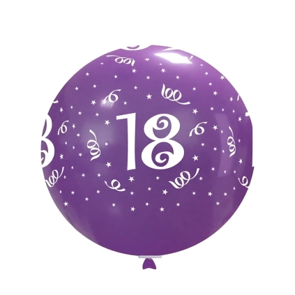 Palloncini 33" (86cm) assortiti con stampa bianca globo Numero 18, 1pz.