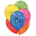 Palloncini 12" (30cm) assortiti con stampa bianca globo Numero 80, 100pz.