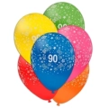 Palloncini 12" (30cm) assortiti con stampa bianca globo Numero 90, 100pz.