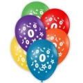 Palloncini 12" (30cm) assortiti con stampa bianca Numero 0 su due lati, 100pz.