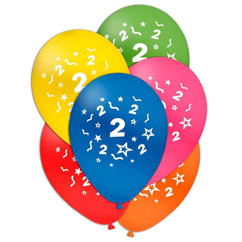 Palloncini 12" (30cm) assortiti con stampa bianca Numero 2 su due lati, 100pz.