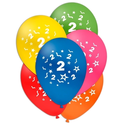 Palloncini 12" (30cm) assortiti con stampa bianca Numero 2 su due lati, 100pz.