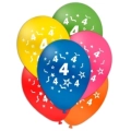 Palloncini 12" (30cm) assortiti con stampa bianca Numero 4 su due lati, 100pz.