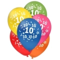 Palloncini 12" (30cm) assortiti con stampa bianca Numero 10 su due lati, 100pz.