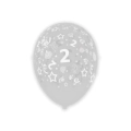 Palloncini 12" (30cm) trasparente 57 con stampa bianca globo Numero 2, 100pz.