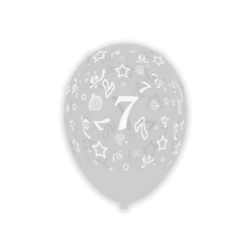 Palloncini 12" (30cm) trasparente 57 con stampa bianca globo Numero 7, 100pz.