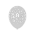 Palloncini 12" (30cm) trasparente 57 con stampa bianca globo Numero 8, 100pz.