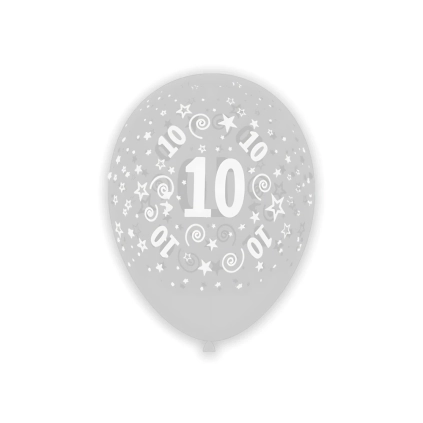 Palloncini 12" (30cm) trasparente 57 con stampa bianca globo Numero 10, 100pz.