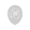 Palloncini 12" (30cm) trasparente 57 con stampa bianca globo Numero 10, 100pz.