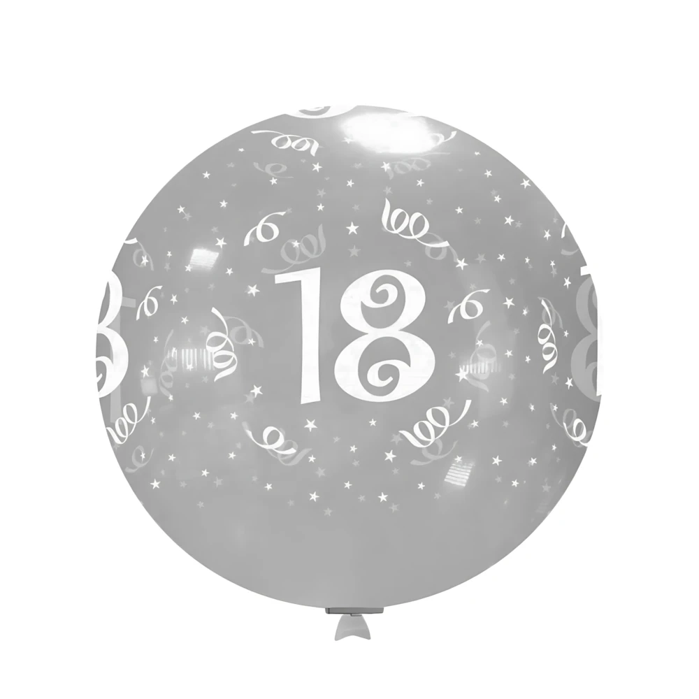 Palloncini 33" (86cm) trasparente 57 con stampa bianca globo Numero 18, 1pz.