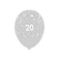 Palloncini 12" (30cm) trasparente 57 con stampa bianca globo Numero 20, 100pz.