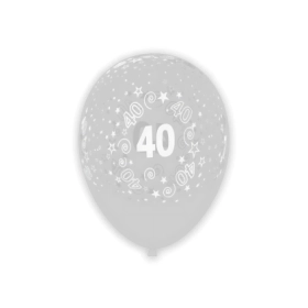 Palloncini 12" (30cm) trasparente 57 con stampa bianca globo Numero 40, 100pz.