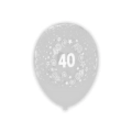 Palloncini 12" (30cm) trasparente 57 con stampa bianca globo Numero 40, 100pz.