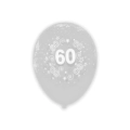 Palloncini 12" (30cm) trasparente 57 con stampa bianca globo Numero 60, 100pz.