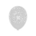 Palloncini 12" (30cm) trasparente 57 con stampa bianca globo Numero 90, 100pz.