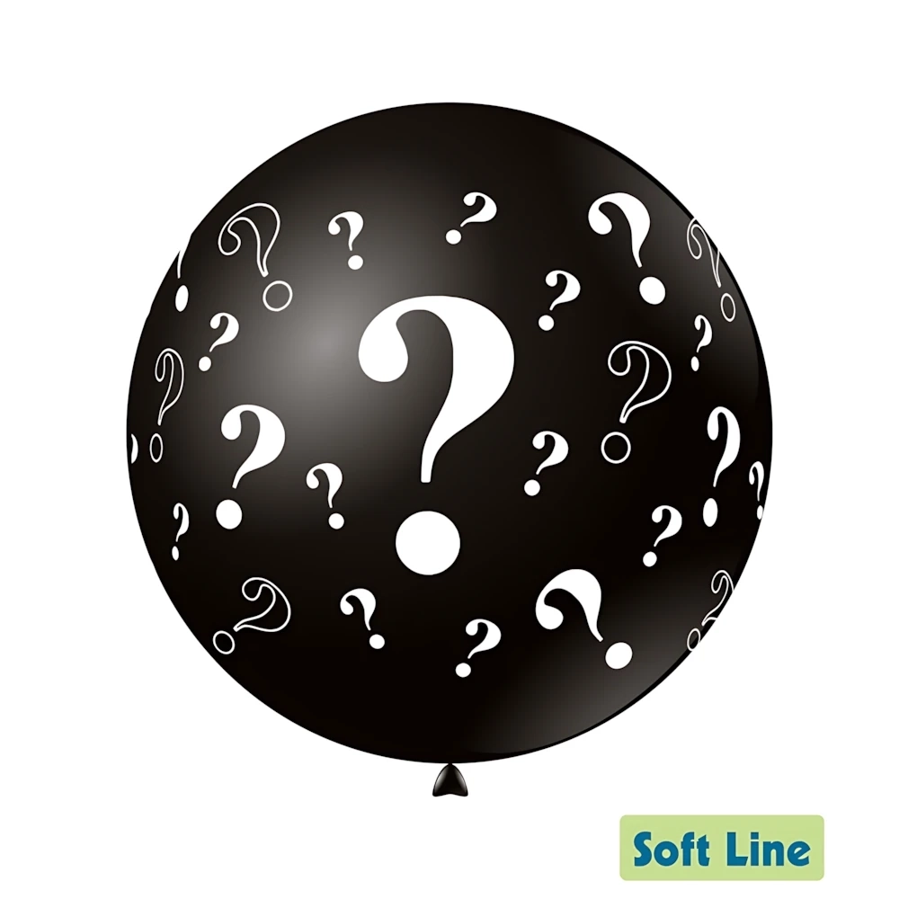 Palloncini 36" (91cm) nero 128 con stampa bianca globo punto interrogativo ?, 5pz.