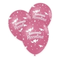 Palloncini 12" (30cm) rosa 26 con stampa bianca globo Benvenuto Piccolina, 100pz.