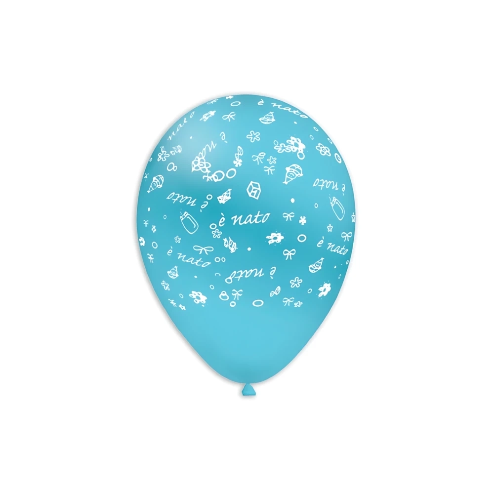 Palloncini 12" (30cm) celeste 46 con stampa bianca globo E' Nata, 100pz.
