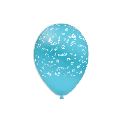 Palloncini 12" (30cm) celeste 46 con stampa bianca globo E' Nata, 100pz.