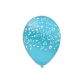 Palloncini 12" (30cm) celeste 46 con stampa bianca globo It's a Boy, 100pz.