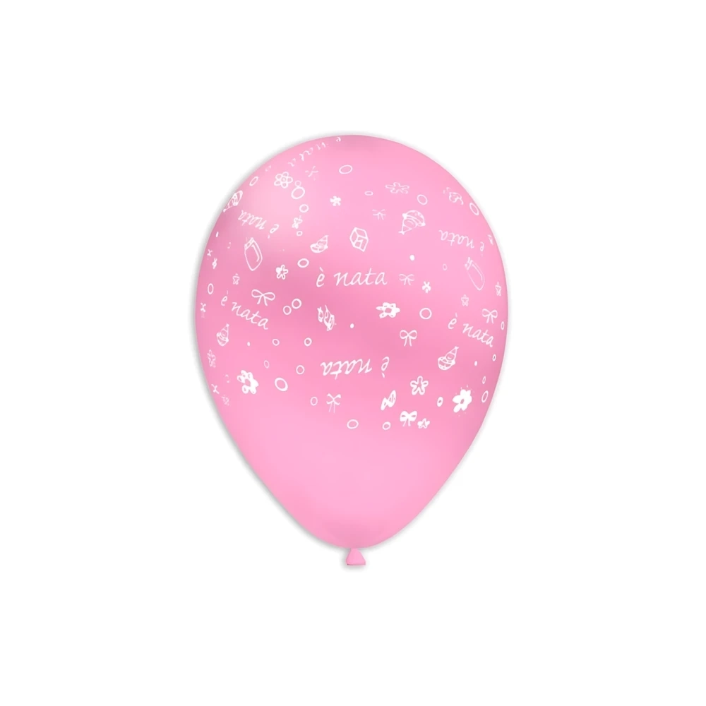 Palloncini 12" (30cm) rosa 26 con stampa bianca globo E' Nata, 100pz.