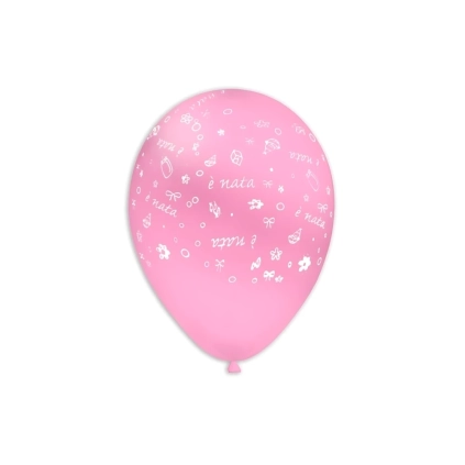 Palloncini 12" (30cm) rosa 26 con stampa bianca globo E' Nata, 100pz.