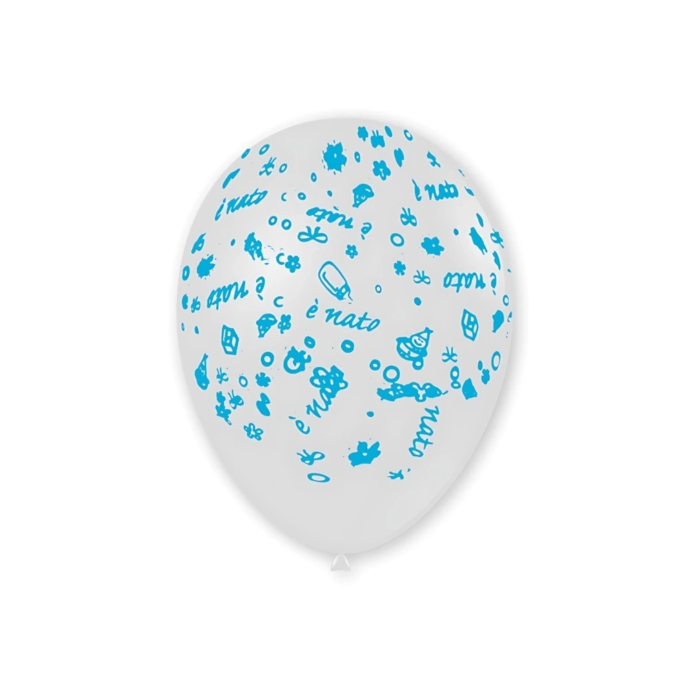 Palloncini 12" (30cm) trasparente 57 con stampa bianca globo E' Nato, 100pz.
