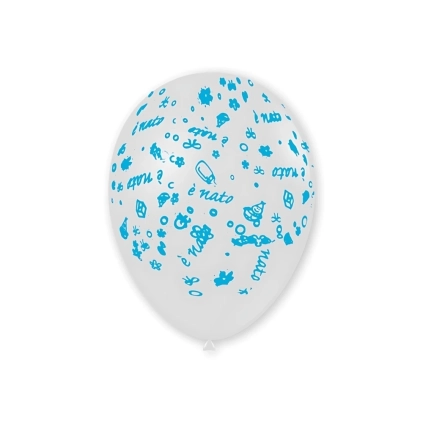 Palloncini 12" (30cm) trasparente 57 con stampa bianca globo E' Nato, 100pz.