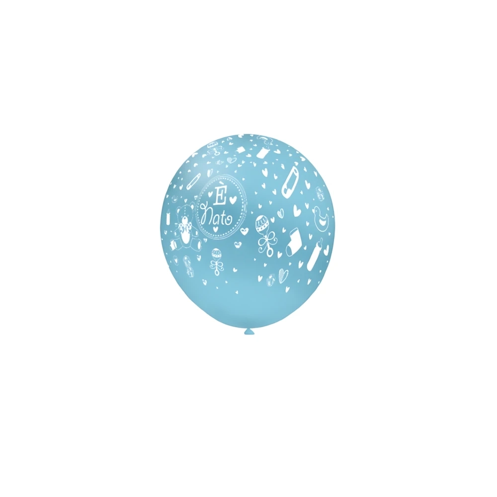 Palloncini 5" (12cm) celeste 46 con stampa bianca globo E' Nato, 100pz.