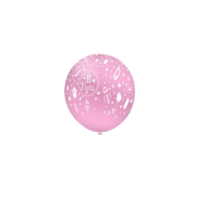Palloncini 5" (12cm) rosa 26 con stampa bianca globo E' Nata, 100pz.
