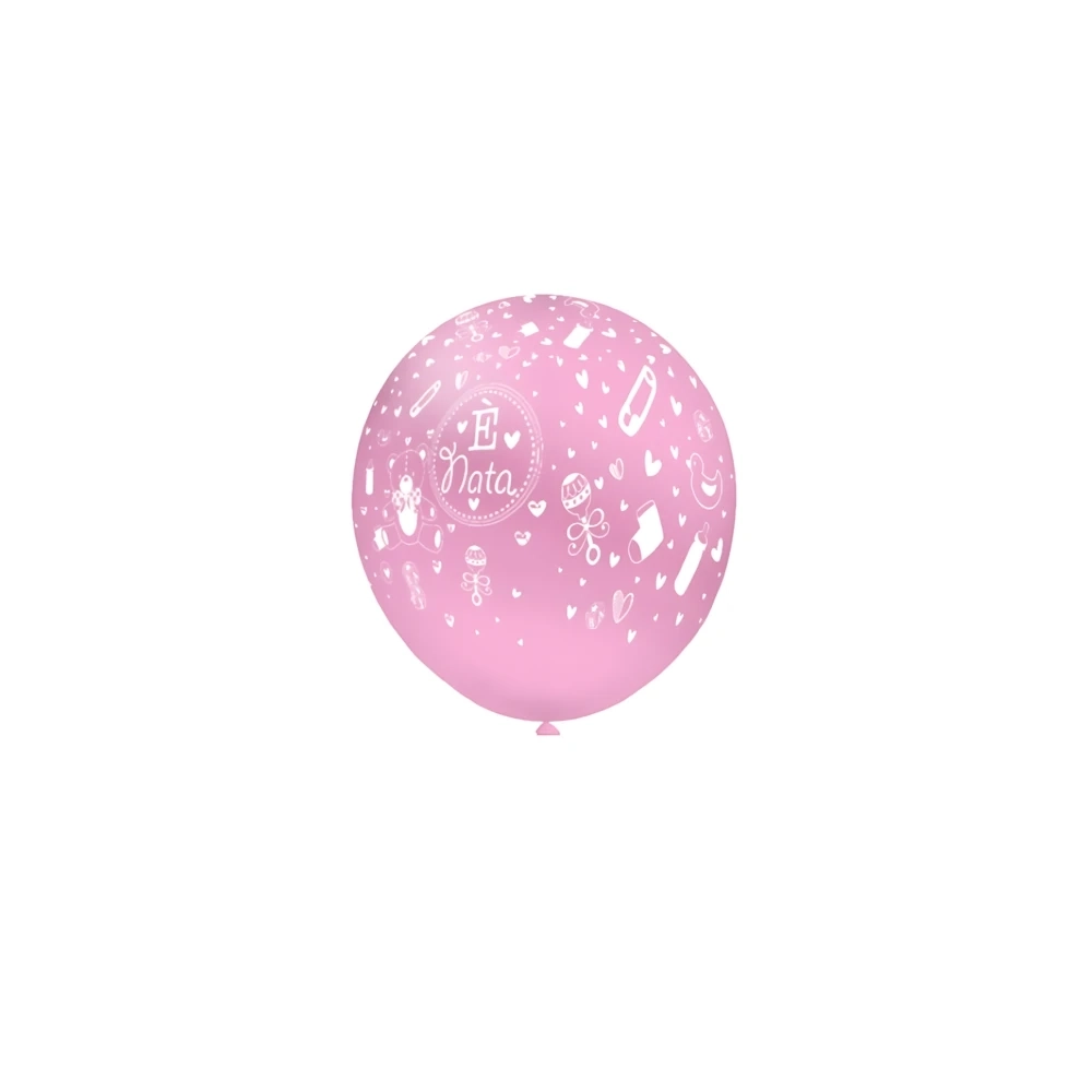 Palloncini 5" (12cm) rosa 26 con stampa bianca globo E' Nata, 100pz.