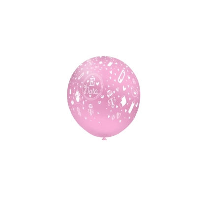 Palloncini 5" (12cm) rosa 26 con stampa bianca globo E' Nata, 100pz.