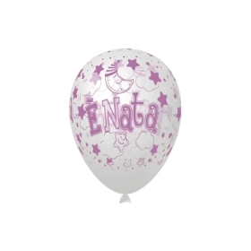 Palloncini 12" (30cm) trasparente 57 con stampa rosa globo E' Nata, 100pz.